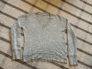 R13 V Neck Distressed Cashmere Sweater Gray Women’s Large Knit Granny